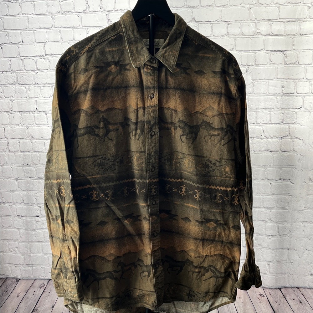 Cabela's Green and Brown Casual Button Down Shirt